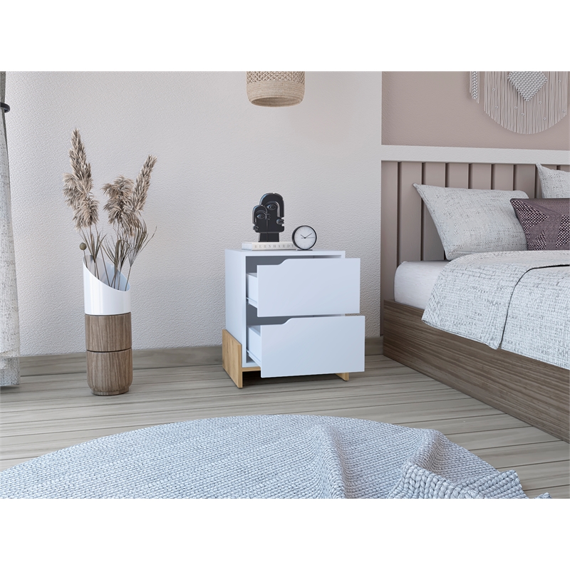 Pemberly Row 2-Drawer Engineered Wood Nightstand in White/Natural