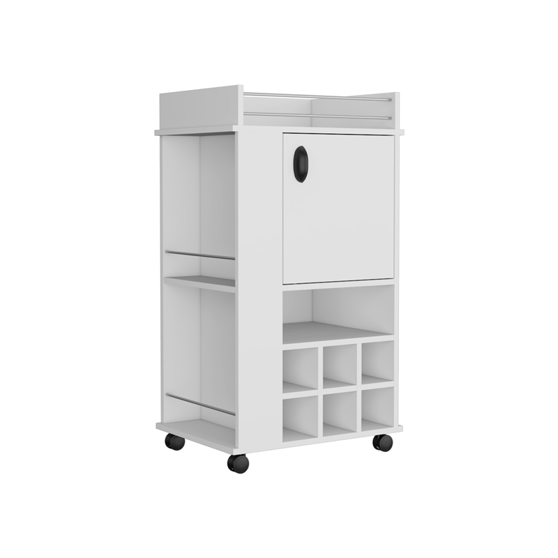 Pemberly Row Engineered Wood Bar Cart with 6 Built-in Wine Rack in White