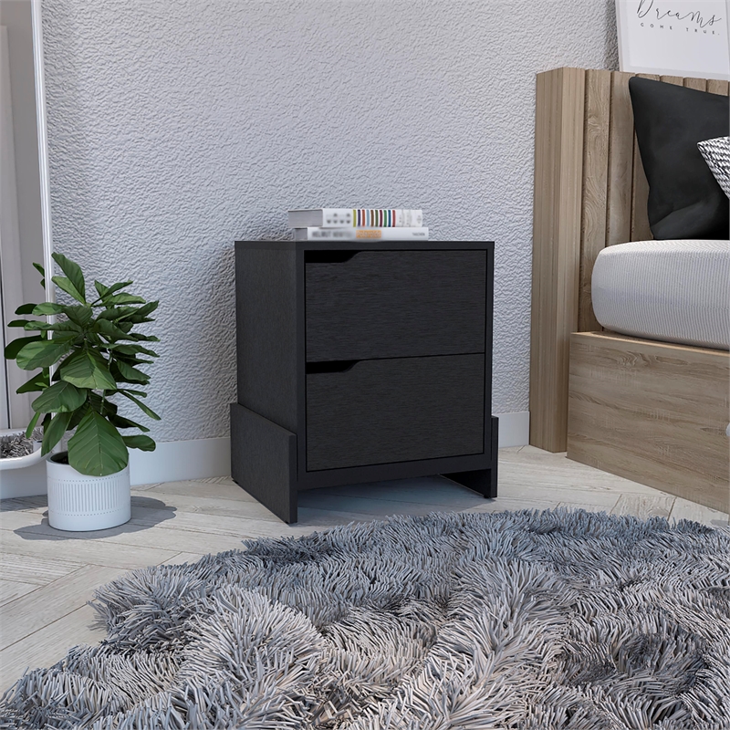 Pemberly Row Contemporary 2-Drawer Engineered Wood Nightstand in Black