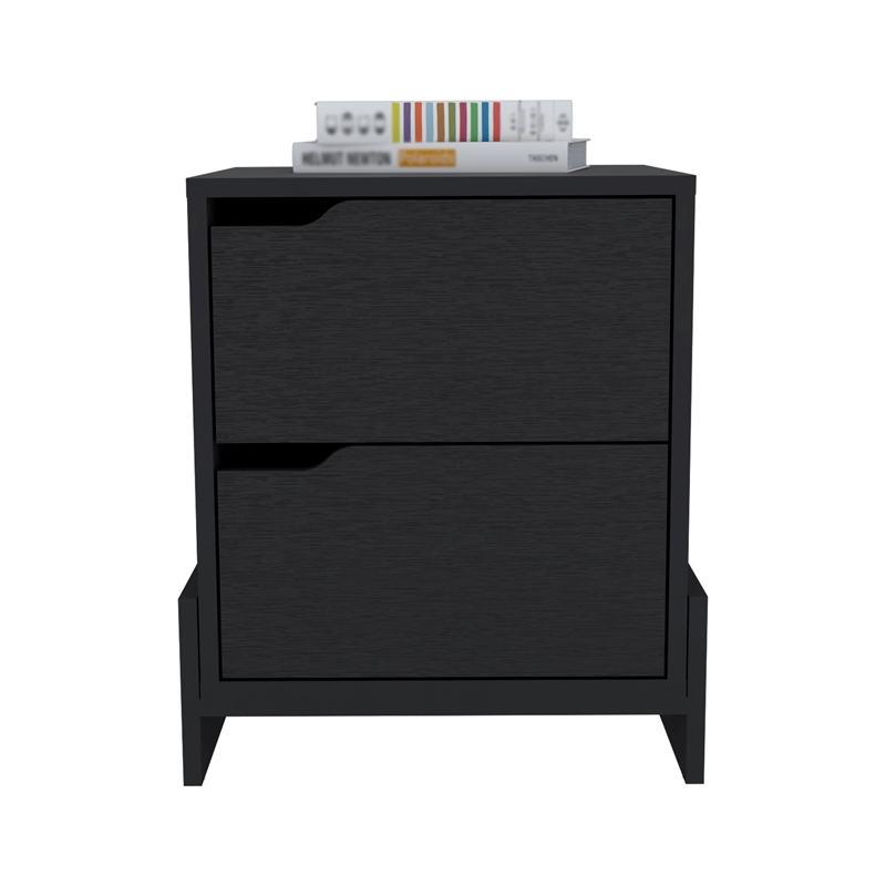 Pemberly Row Contemporary 2-Drawer Engineered Wood Nightstand in Black