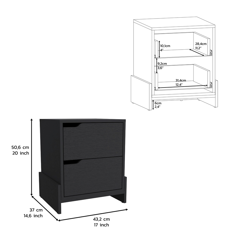 Pemberly Row Contemporary 2-Drawer Engineered Wood Nightstand in Black