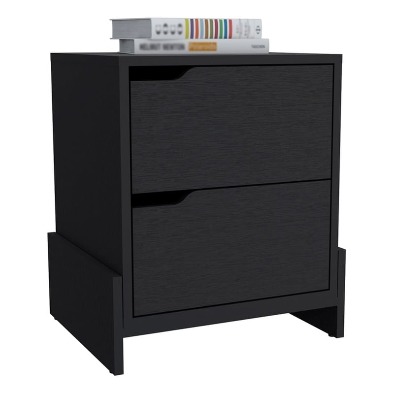 Pemberly Row Contemporary 2-Drawer Engineered Wood Nightstand in Black