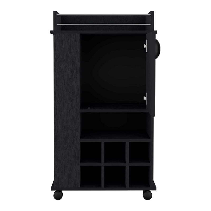 Pemberly Row Engineered Wood Bar Cart with 6 Built-in Wine Rack in Black