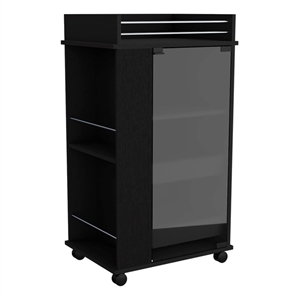 Pemberly Row Engineered Wood Bar Cart with 2-Side Shelves in Black