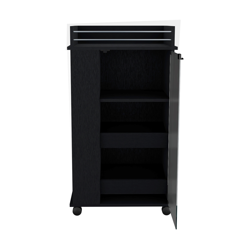 Pemberly Row Engineered Wood Bar Cart with 2-Side Shelves in Black