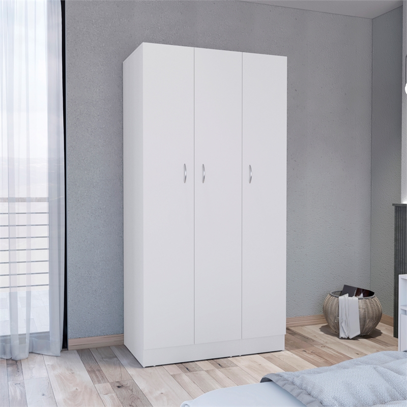 Pemberly Row Contemporary Wardrobe Armoire 3Doors -Engineered Wood-White