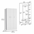 Pemberly Row Contemporary Wardrobe Armoire 3Doors -Engineered Wood-White