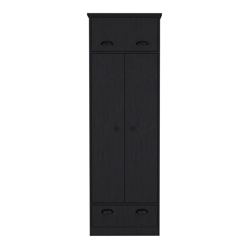 Pemberly Row Contemporary Engineered Wood Armoire with 2-Doors in Black