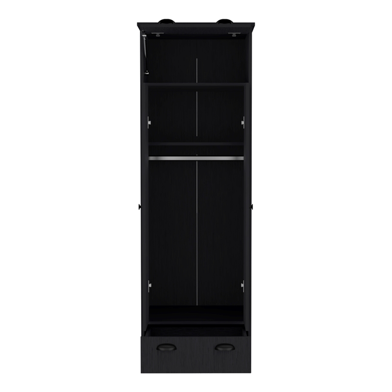 Pemberly Row Contemporary Engineered Wood Armoire with 2-Doors in Black