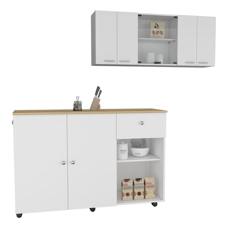 Pemberly Row Contemporary 2-Piece Engineered Wood Kitchen Set in White