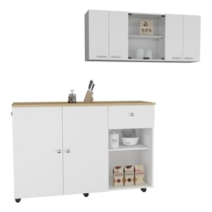 Pemberly Row Contemporary 2-Piece Engineered Wood Kitchen Set in White