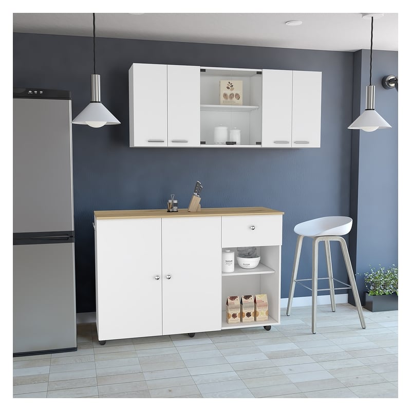 Pemberly Row Contemporary 2-Piece Engineered Wood Kitchen Set in White