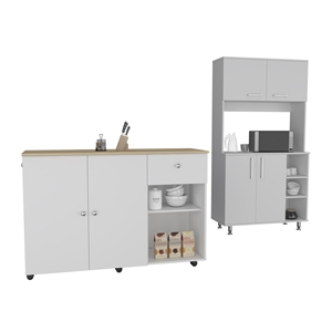 Pemberly Row Contemporary 2-Piece Engineered Wood Kitchen Set in White