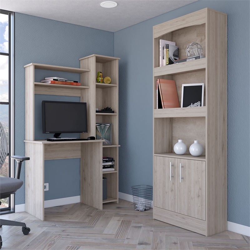 Pemberly Row Contemporary 2-Piece Engineered Wood Office Set in Gray