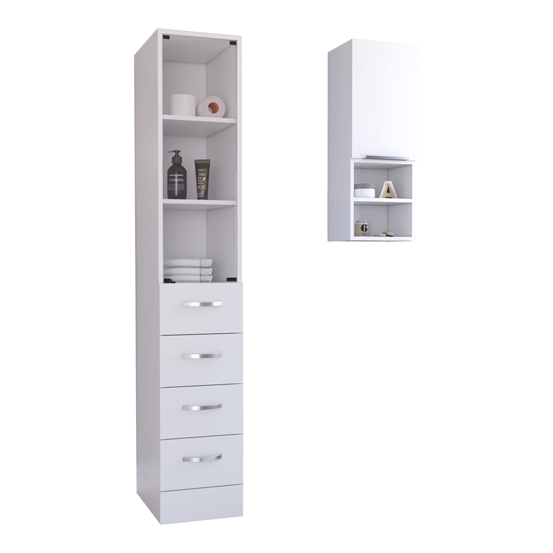 Pemberly Row 2-Piece Engineered Wood Bathroom Cabinet Set in White