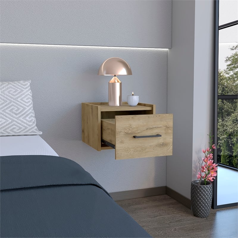 Pemberly Row Floating Nightstand Engineered wood Handy Drawer Beige