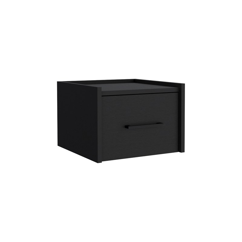 Pemberly Row Floating Nightstand Engineered Wood Handy Drawer Black
