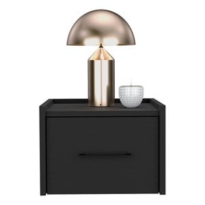 Pemberly Row Floating Nightstand Engineered Wood Handy Drawer Black