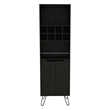 Pemberly Row Bar Double Door Cabinet 8 Built in Wine Rack 4 Legs 4 Shelves Black