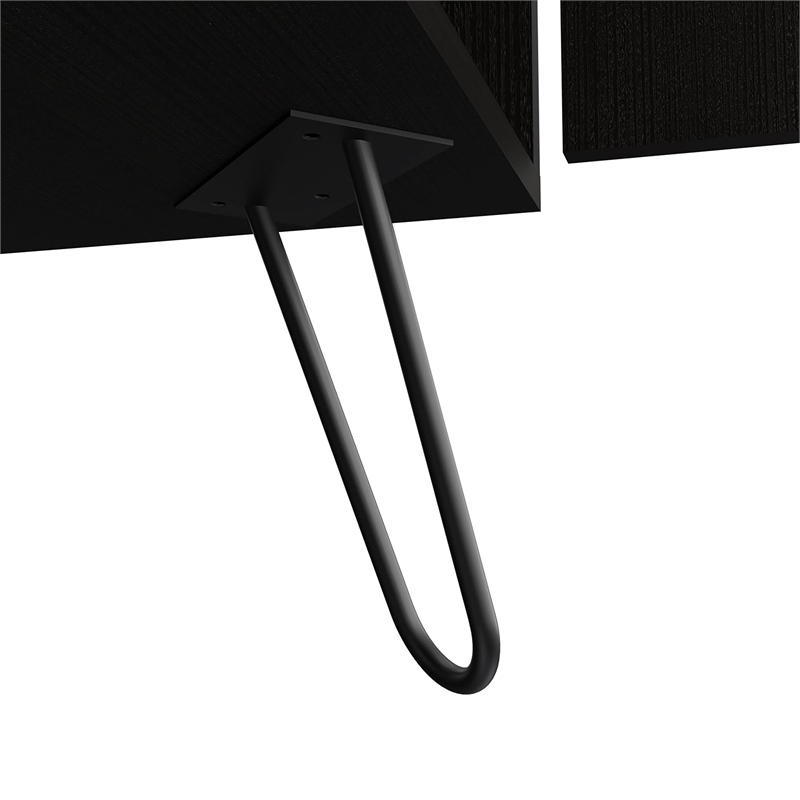 Pemberly Row Bar Double Door Cabinet 8 Built in Wine Rack 4 Legs 4 Shelves Black