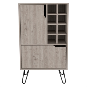Pemberly Row Bar Single Door Cabinet 8 Built in Wine Rack in Light Gray