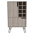 Pemberly Row Bar Single Door Cabinet 8 Built in Wine Rack in Light Gray