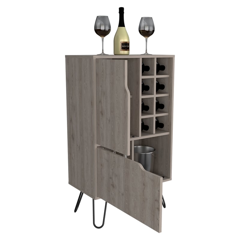Pemberly Row Bar Single Door Cabinet 8 Built in Wine Rack in Light Gray