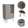 Pemberly Row Bar Single Door Cabinet 8 Built in Wine Rack in Light Gray