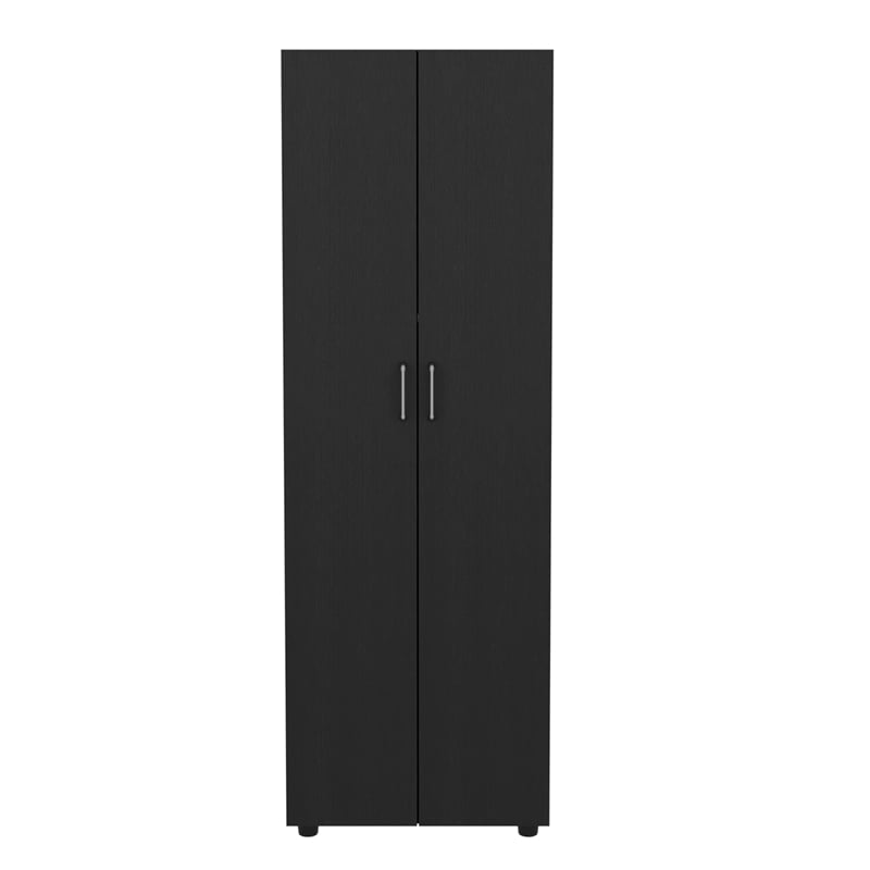 Pemberly Row Armoire 2 Shelves Rod Double Door Cabinet Armoire in Black