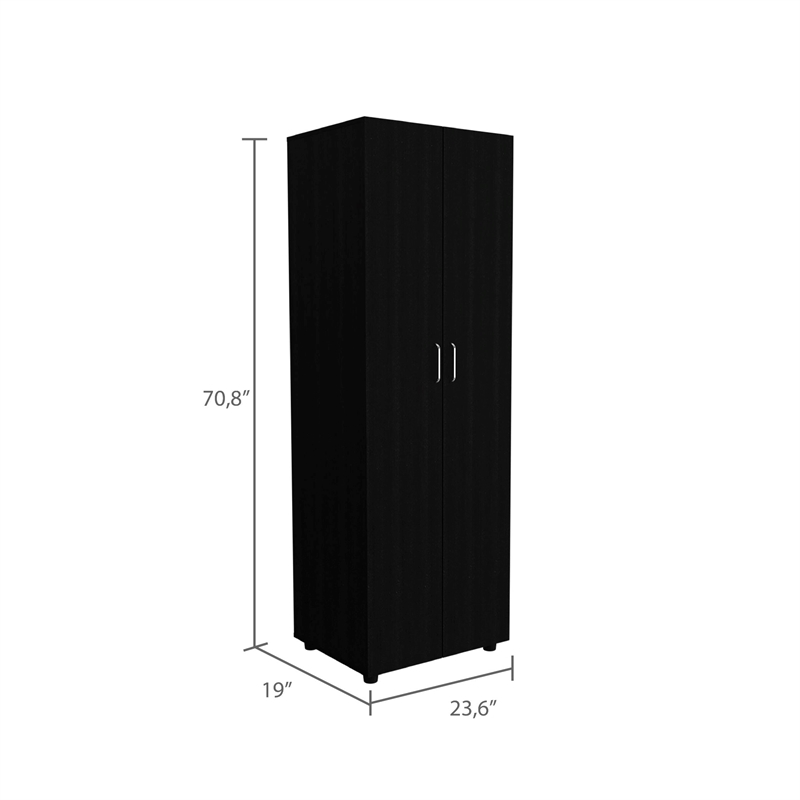 Pemberly Row Armoire 2 Shelves Rod Double Door Cabinet Armoire in Black