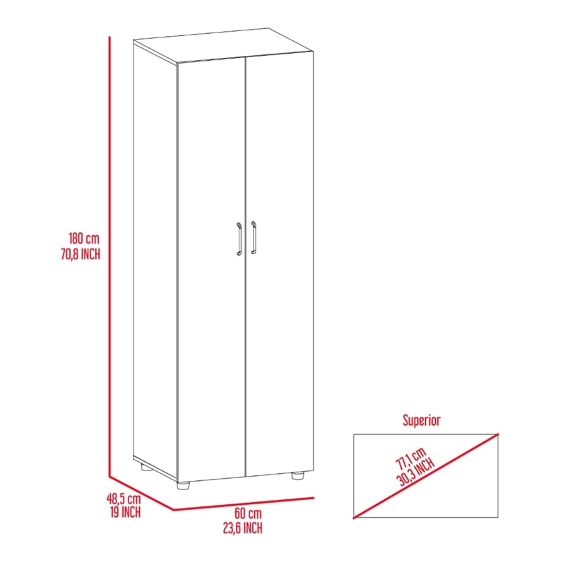 Pemberly Row Armoire 2 Shelves Rod Double Door Cabinet Armoire in Black