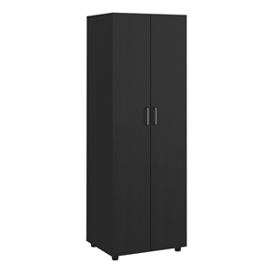 Pemberly Row Armoire 2 Shelves Rod Double Door Cabinet Armoire in Black