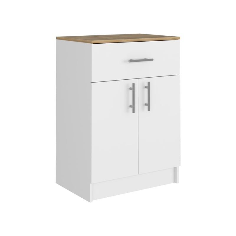 Pemberly Row Cabinet 1 Drawer 2 Shelves 2 Doors White/Light Oak Engineered wood