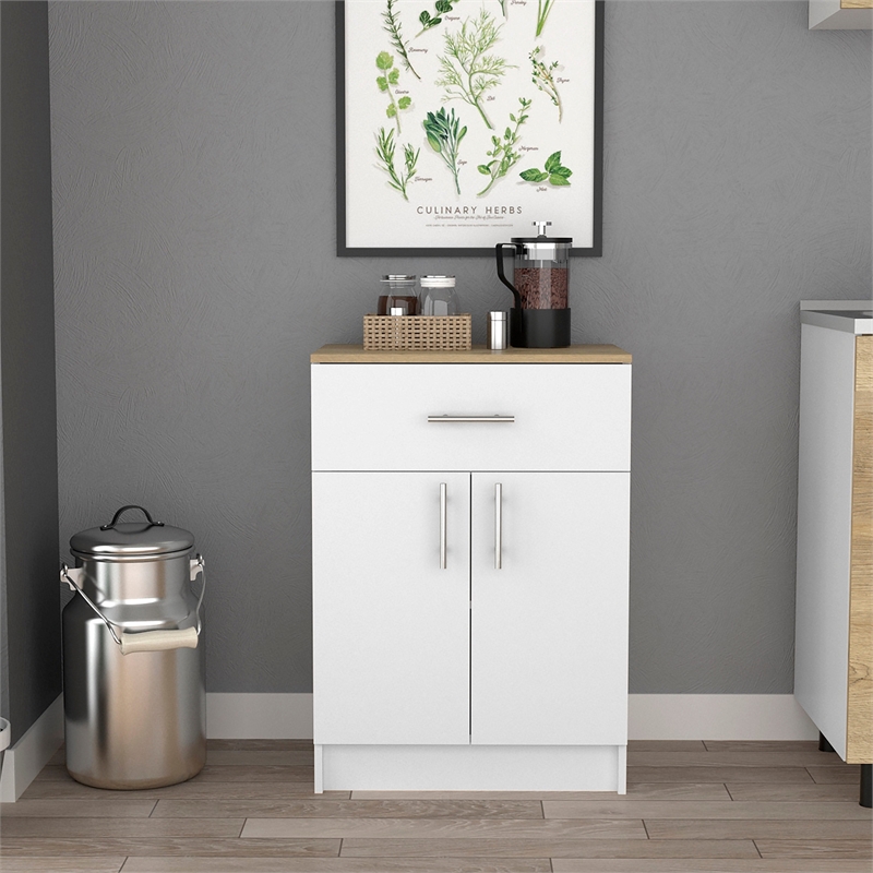 Pemberly Row Cabinet 1 Drawer 2 Shelves 2 Doors White/Light Oak Engineered wood