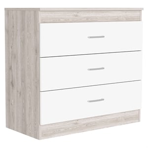 Pemberly Row Dresser 3 Drawers Metal Hardware Superior Top in Light Gray / White