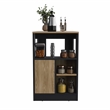 Pemberly Row Black/Natural Kitchen Island w/ Side Shelves & Push to Open Cabinet