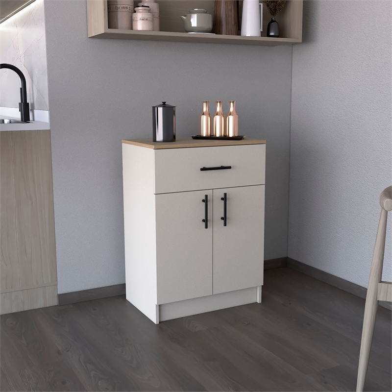 Pemberly Row Cabinet with 1-Drawer 2 Interior Shelves 2 Doors in Beige
