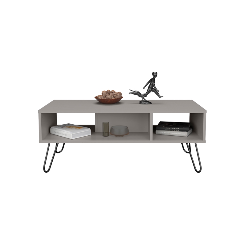Pemberly Row Contemporary Coffee Table with 4 Legs and 2 Shelves White