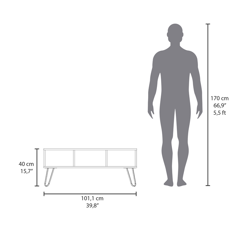 Pemberly Row Contemporary Coffee Table with 4 Legs and 2 Shelves White