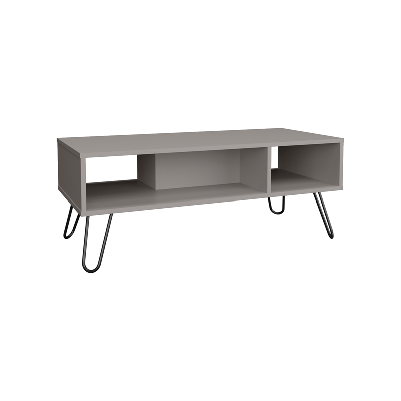 Pemberly Row Contemporary Coffee Table with 4 Legs and 2 Shelves White