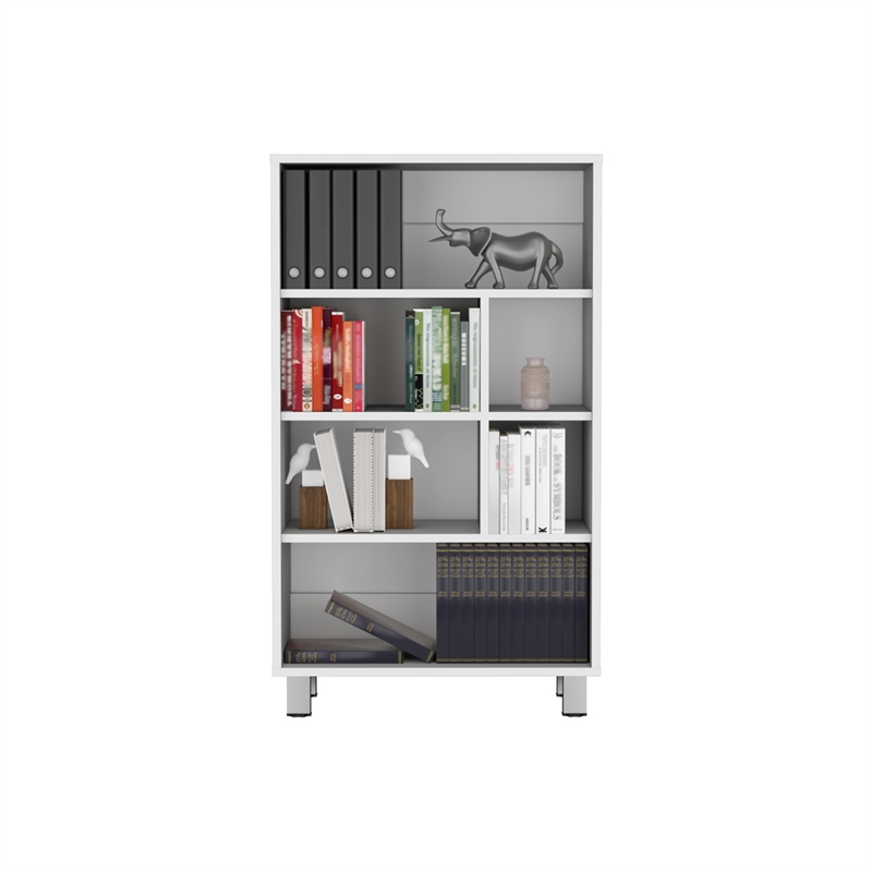 Pemberly Row Contemporary Bookcase 6 Shelves 4 Legs in White