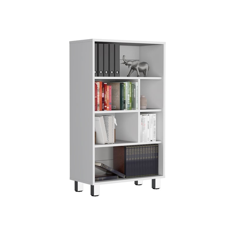 Pemberly Row Contemporary Bookcase 6 Shelves 4 Legs in White
