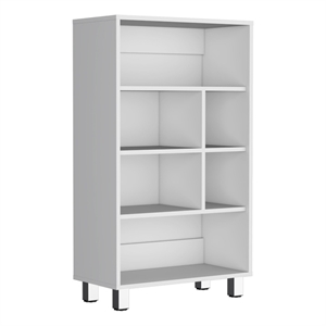 Pemberly Row Contemporary Bookcase 6 Shelves 4 Legs in White