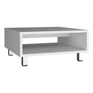 Pemberly Row Contemporary Coffee Table 1 Shelf 4 Legs in White