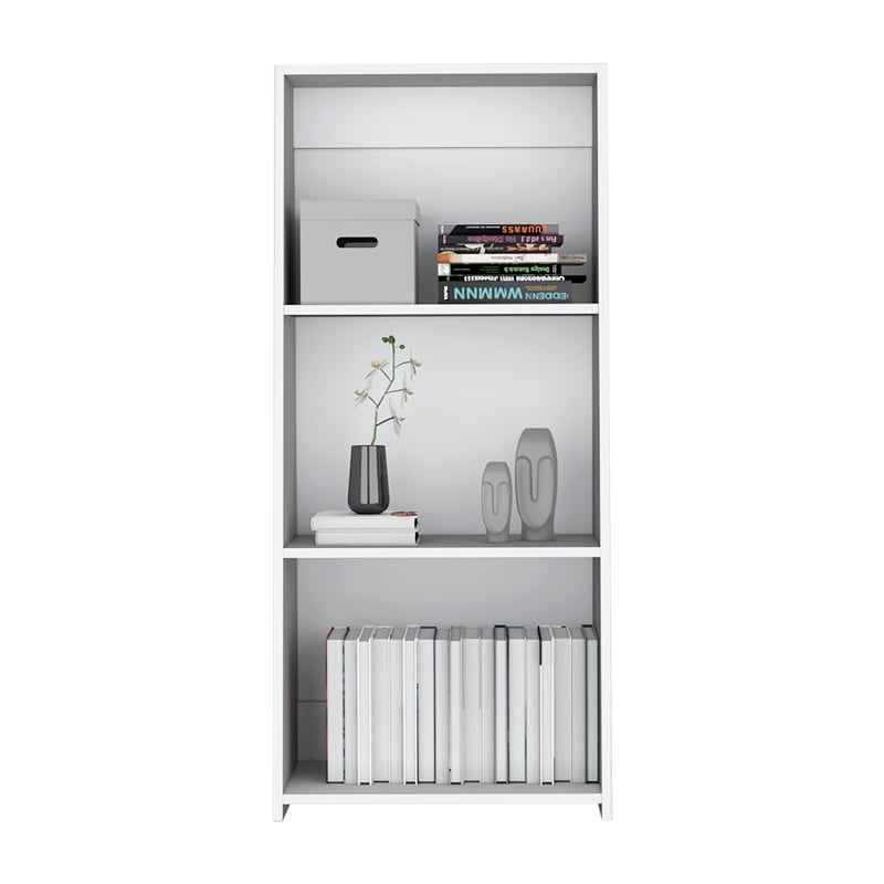 Pemberly Row Contemporary Bookcase with 3 Shelves in White Finish