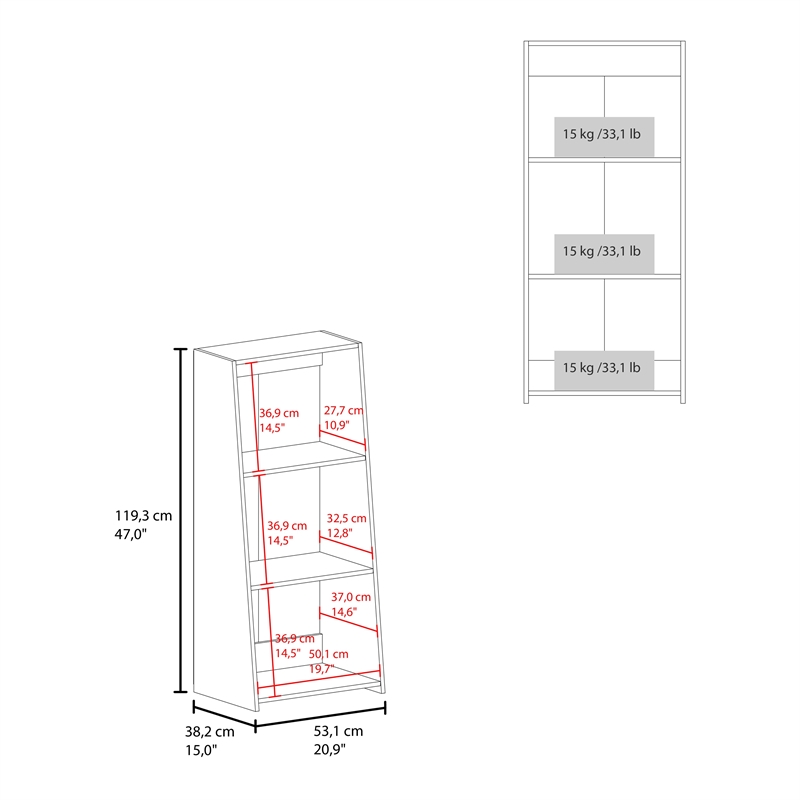 Pemberly Row Contemporary Bookcase with 3 Shelves in White Finish