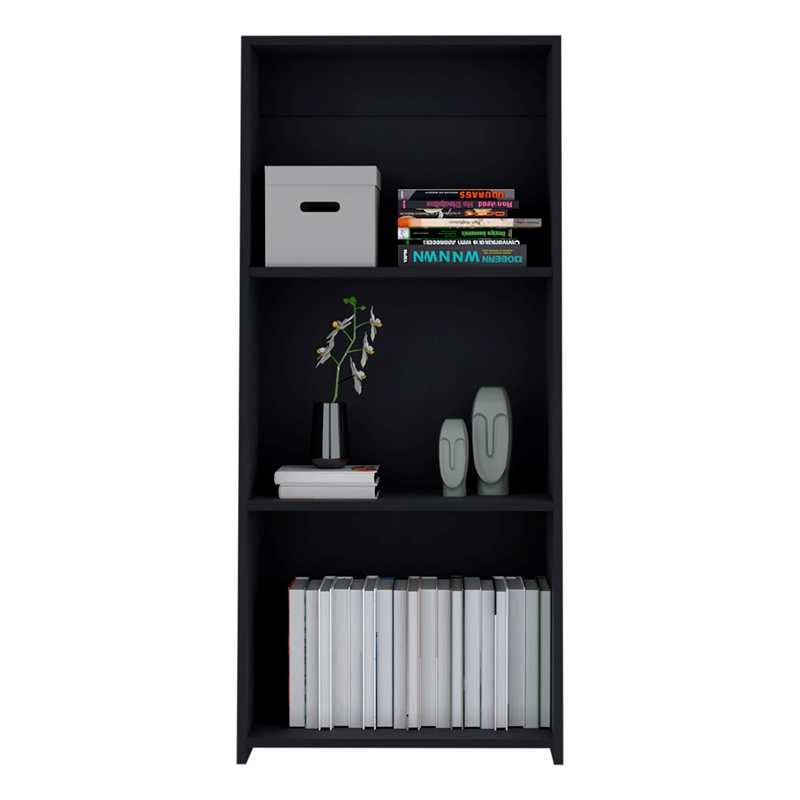 Pemberly Row Contemporary Bookcase with 3 Shelves in Black Finish