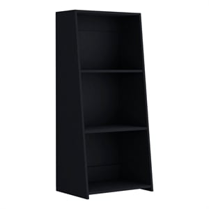 Pemberly Row Contemporary Bookcase with 3 Shelves in Black Finish