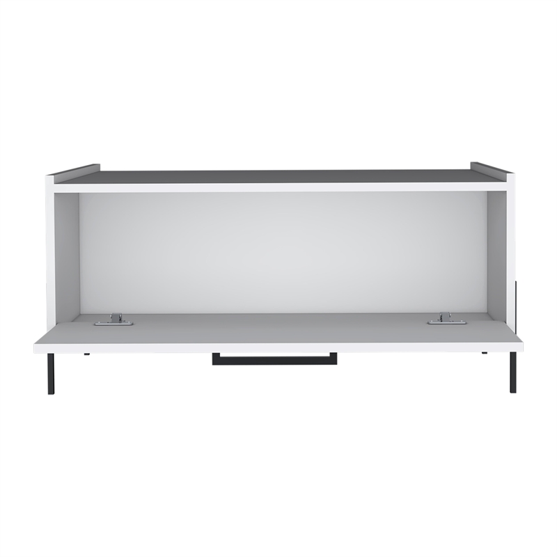 Pemberly Row Contemporary Coffee Table 1 Shelf 4 Legs in White