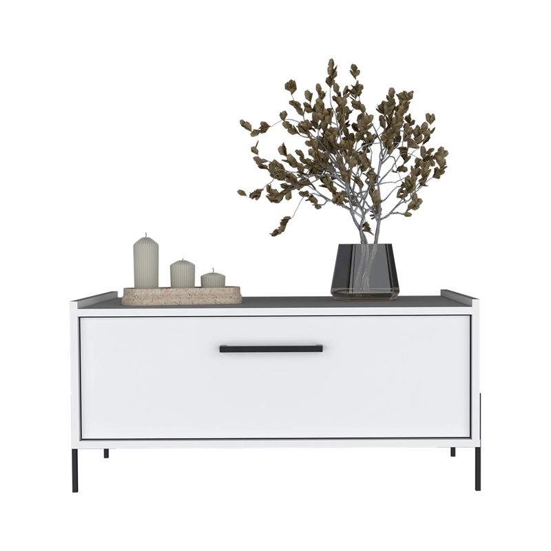 Pemberly Row Contemporary Coffee Table 1 Shelf 4 Legs in White